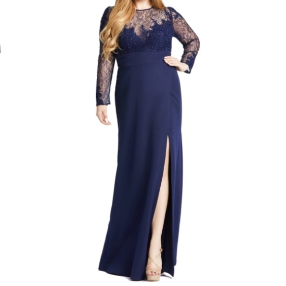 MAC DUGGAL Long Sleeve Wedding Bridesmaid Formal Long Lace Floral Gown • Size 14 - Picture 1 of 3
